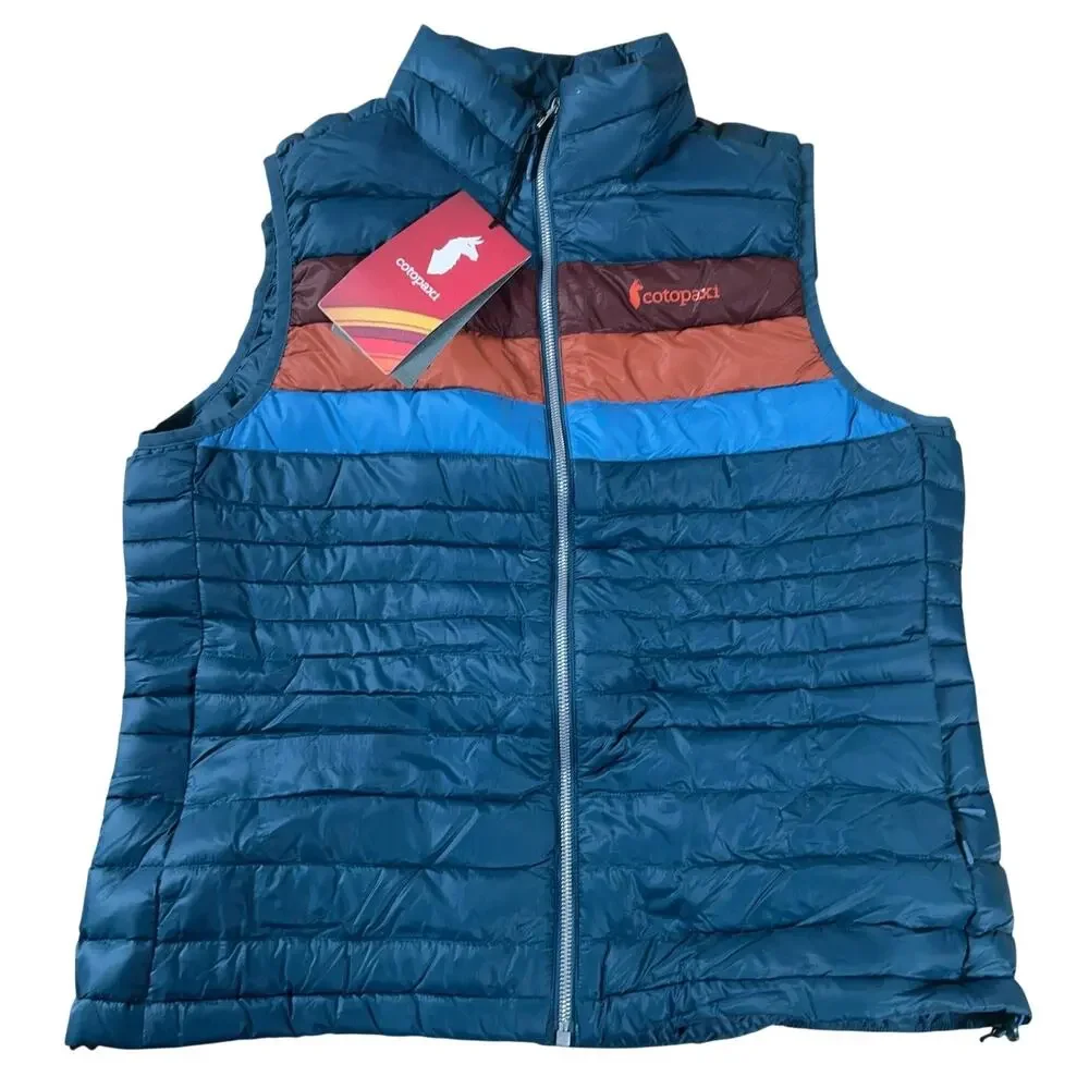 Cotopaxi Vest Womens L Blue Fuego Down Striped Packable Insulated Lightweight